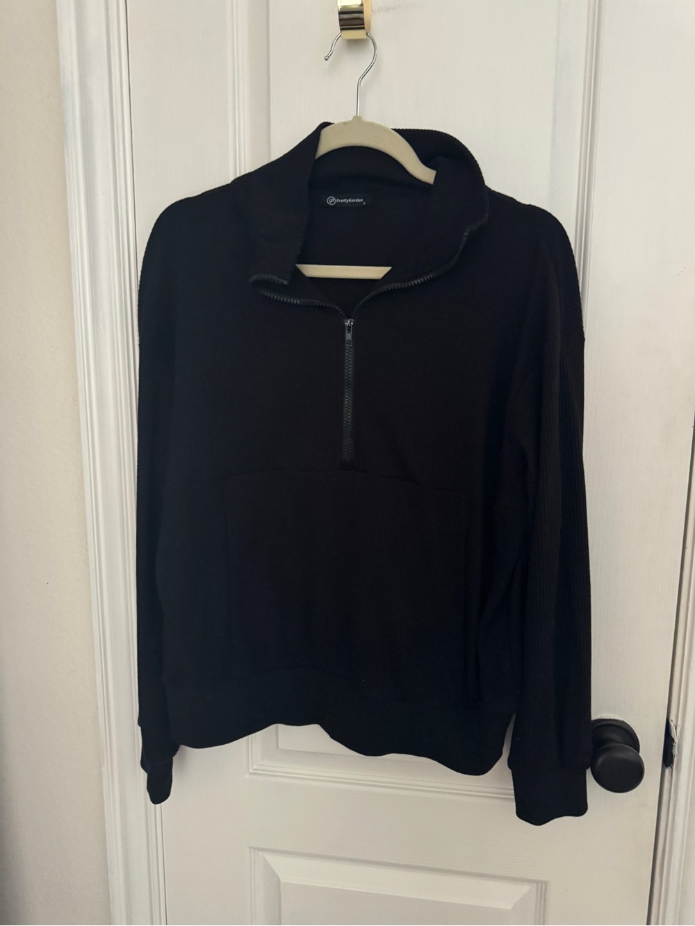 Women's Black Half-Zip Pullover Track Top and Bottoms